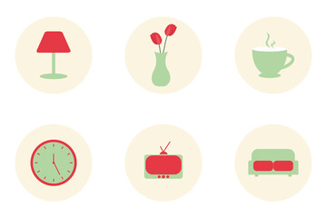 set of furniture household icon