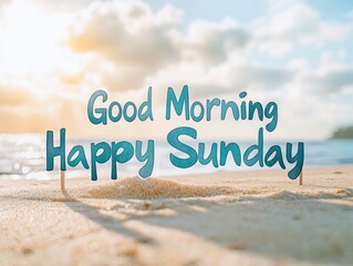 Good Morning Happy Sunday Sign Beach