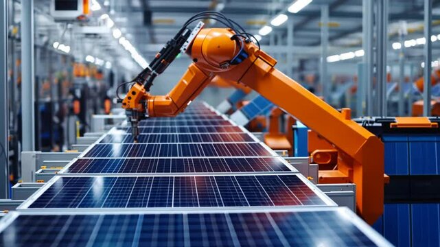 Advanced machinery at a solar panel factory efficiently produces energy-saving panels, showcasing the future of renewable energy technology.