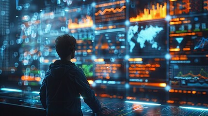 Data Analyst Examining Trends on Digital Screen
