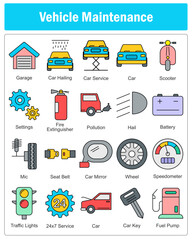 A set of 20 vehicle maintenance icons as garage, car hailing, car service