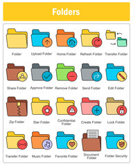 A set of 20 folder icons as folder, upload, folder, home folder
