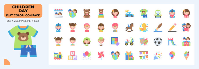 Children Day Flat Icons Pack, Contain Such Icons as Teddy bear, rubber duck, kids and more