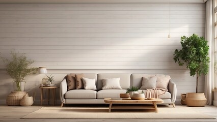  Interior background, wall mockup, and 3D model of a farmhouse living room