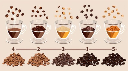 Illustration of different coffee beans being used for drip coffee, showcasing flavor profiles