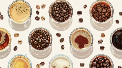 Illustration of different coffee beans being used for drip coffee, showcasing flavor profiles