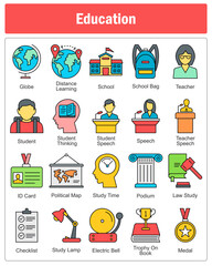 A set of 20 education icons as globe, distance learning, school