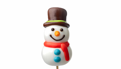 Festive Snowman Candy Lollipop  Winter Holiday Treat  Sweet Christmas Dessert   White Back