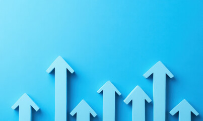 Up arrows on blue background symbolize growth and progress, conveying sense of upward movement and positive change