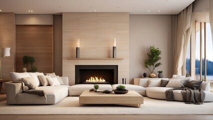 Gorgeous interior living room with couches and a fireplace-