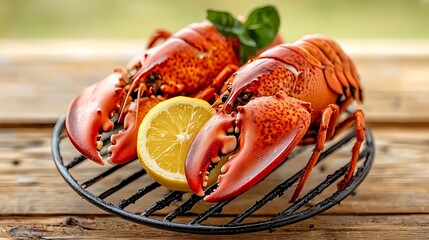 Grilled lobster with lemon involves cooking a succulent lobster over an open flame until the shell turns a vibrant red and the meat becomes tender and juicy