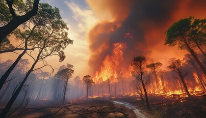 Wildlife flees from the advancing flames.  