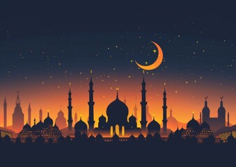Silhouettes of Mosques Under a Starry Night