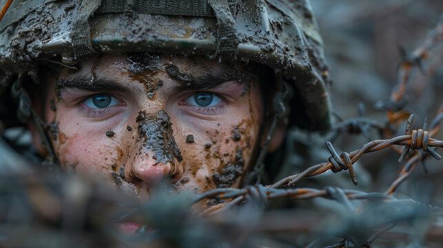 Soldier Applying Camouflage Paint Before Training