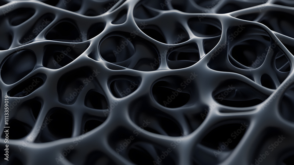 Poster exploring abstract cellular structures digital realm 3d rendering dark environment close-up view sci