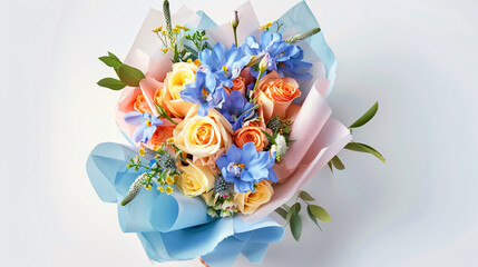 Beautiful Wedding Bouquet: Isolated photo of a wedding bouquet wrapped in color paper, placed on a white background.