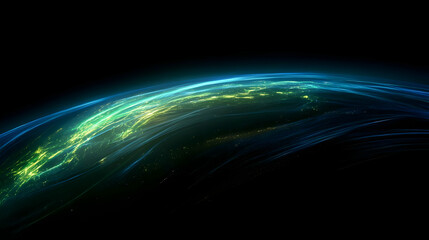 A digital representation of a vibrant, glowing Earth-like planet in space.