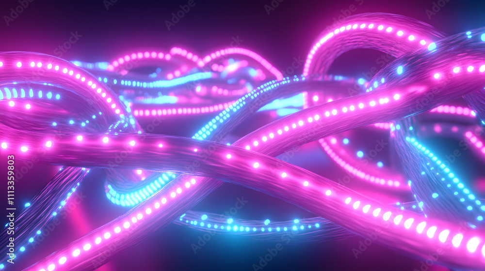 Aufkleber dynamic neon light waves abstract digital art colorful display modern environment close-up view visu