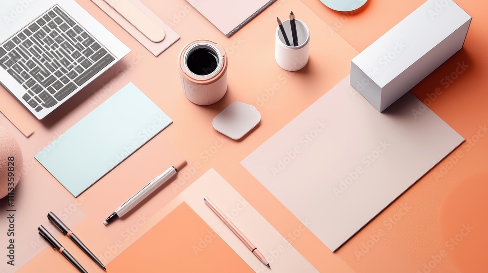 Poster modern workspace mockup with layered background and stylish branding elements