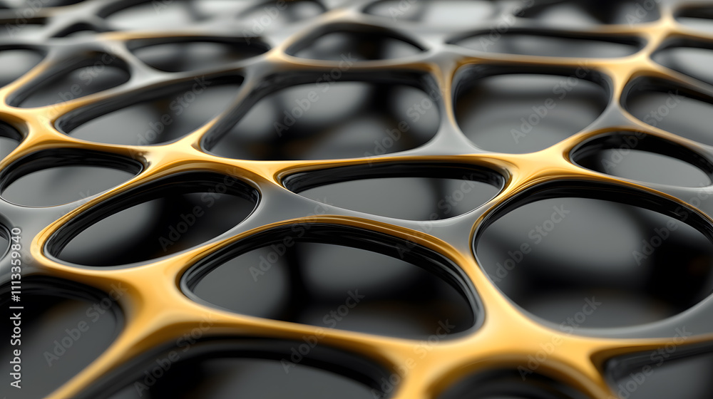 Poster dynamic abstract structure digital art futuristic design black and gold color palette conceptual vie