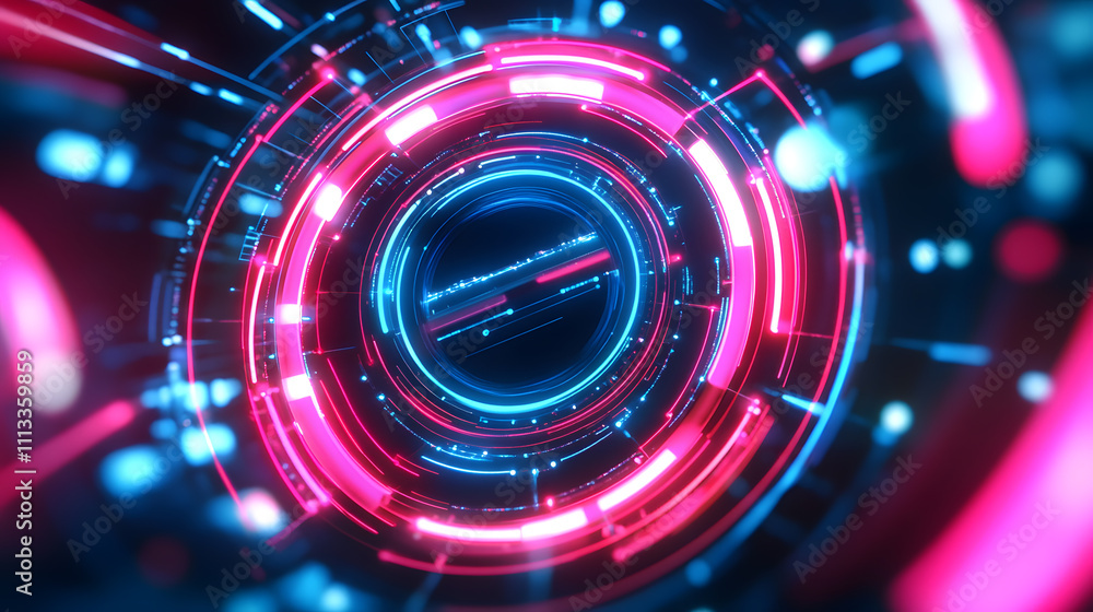 Poster Dynamic futuristic orbital design virtual space digital art neon environment abstract viewpoint conceptual technology visuals
