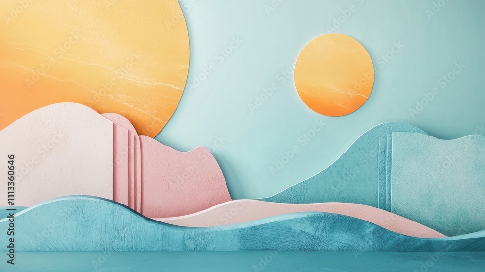 Aufkleber abstract landscape design with layered textures and soft color palette for modern backgrounds