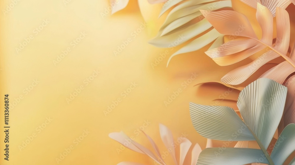 Poster soft gradient background design with smooth leaves and tropical vibes for creative projects