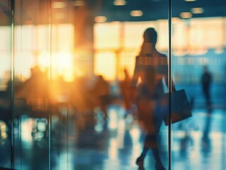 Silhouette of a Woman Walking Through a Glass Door