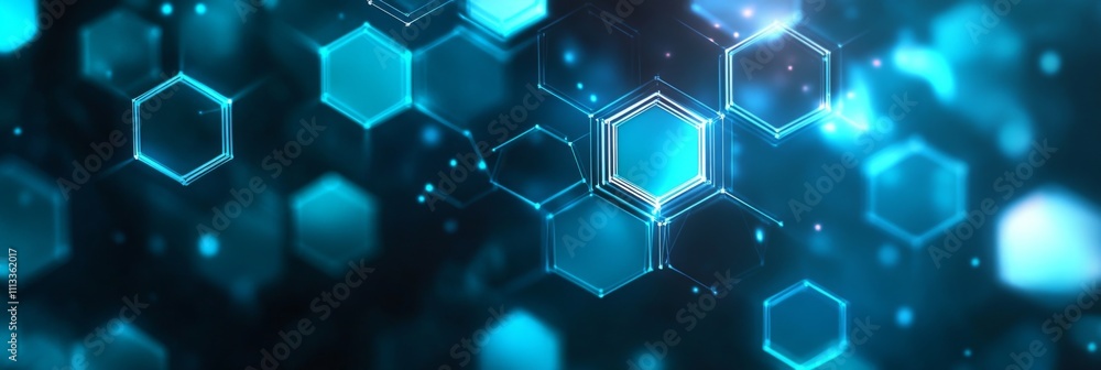 Poster abstract dark blue hexagonal grid connectivity: futuristic digital background with glowing blue line