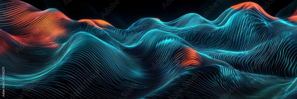 Poster mesmerizing 3d wave art with blue and orange layers on dark background - dynamic energy and movement