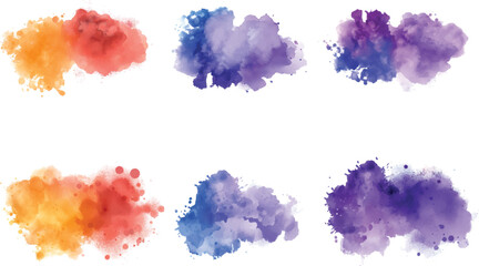 Set of watercolor circles brash multicolored. The picture features a blue watercolor cloud pattern on a white background.
