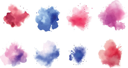 Set of watercolor circles brash multicolored. The picture features a blue watercolor cloud pattern on a white background.