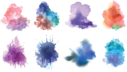 Set of watercolor circles brash multicolored. paint brushes lines on the white background. 