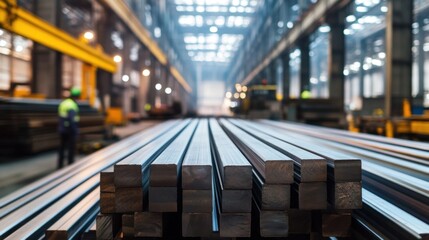 Steel Square Bars in a Factory