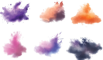 Set of watercolor circles brash multicolored. paint brushes lines on the white background. 