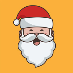 Santa claus head clip art flat illustration isolated on yellow. Santa head illustration