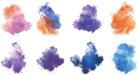 Set of watercolor circles brash multicolored. paint brushes lines on the white background. 