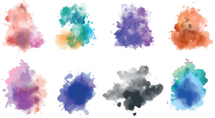 Set of watercolor circles brash multicolored. paint brushes lines on the white background. 
