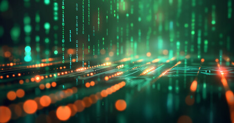 Futuristic Circuit Board with Binary Code