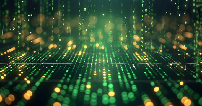 Abstract Binary Code Display with Glowing Dots