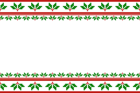 Christmas and New Year seamless pattern. Holly on white pixel pattern for winter hat,jumper,sweater, wrapping,fabric,border,rim,carpets, blankets, towels.