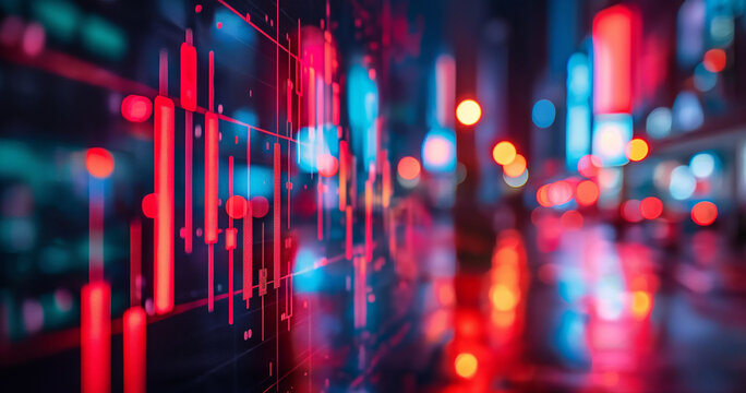 Dynamic Stock Market Data Displayed Against a Night Cityscape