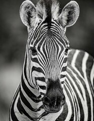 Naklejka premium AI-Generated Zebra Portrait in Monochrome