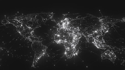 Obraz premium abstract business connection of line from nail node to node on world map background Innovation network points Earth's surface