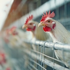Commercial poultry farm. Caged layer hens in a spacious facility. The scale of egg production operations, agricultural efficiency, and modern livestock management practices within farming industry.