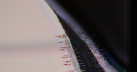 Display glitch. Blur grunge. Contrast darkening part of monitor with broken pixels effects. Image...