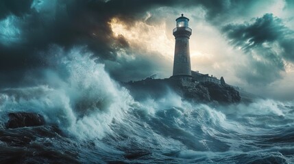 Lighthouse withstanding the Storm's Fury: A Beacon of Hope Amidst the Tempest