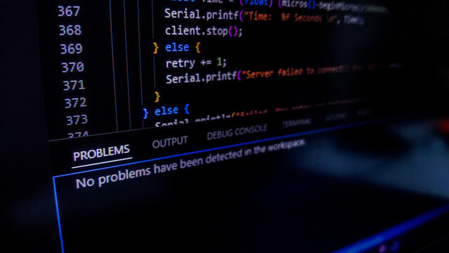Programming code on a computer screen. Source code photo. Embedded System Technology background. 