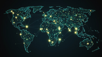 abstract business connection of line from nail node to node on world map background Innovation network points Earth's surface