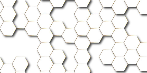 Abstract hexagon white background with shadow .golden background Futuristic blue neon honeycombs. Modern technology design. Vector illustration.	
